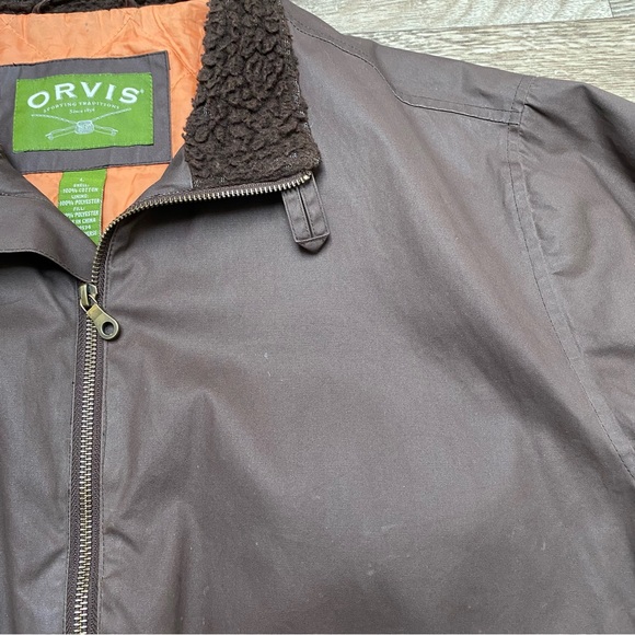 Orvis Waxed Cotton Fleece Collar Brown Bomber Large - Picture 16 of 16